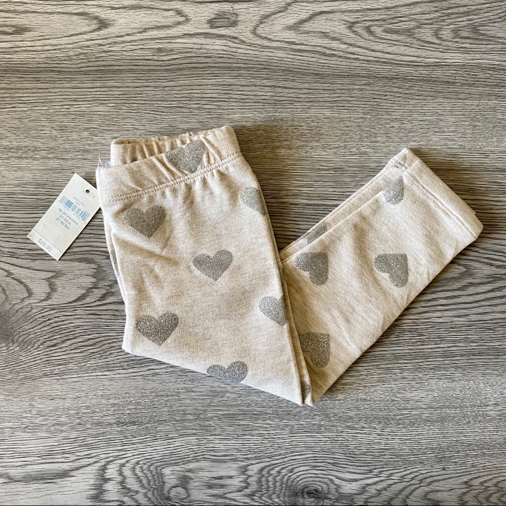 Gap 18-24m Glitter Heart Beige Leggings